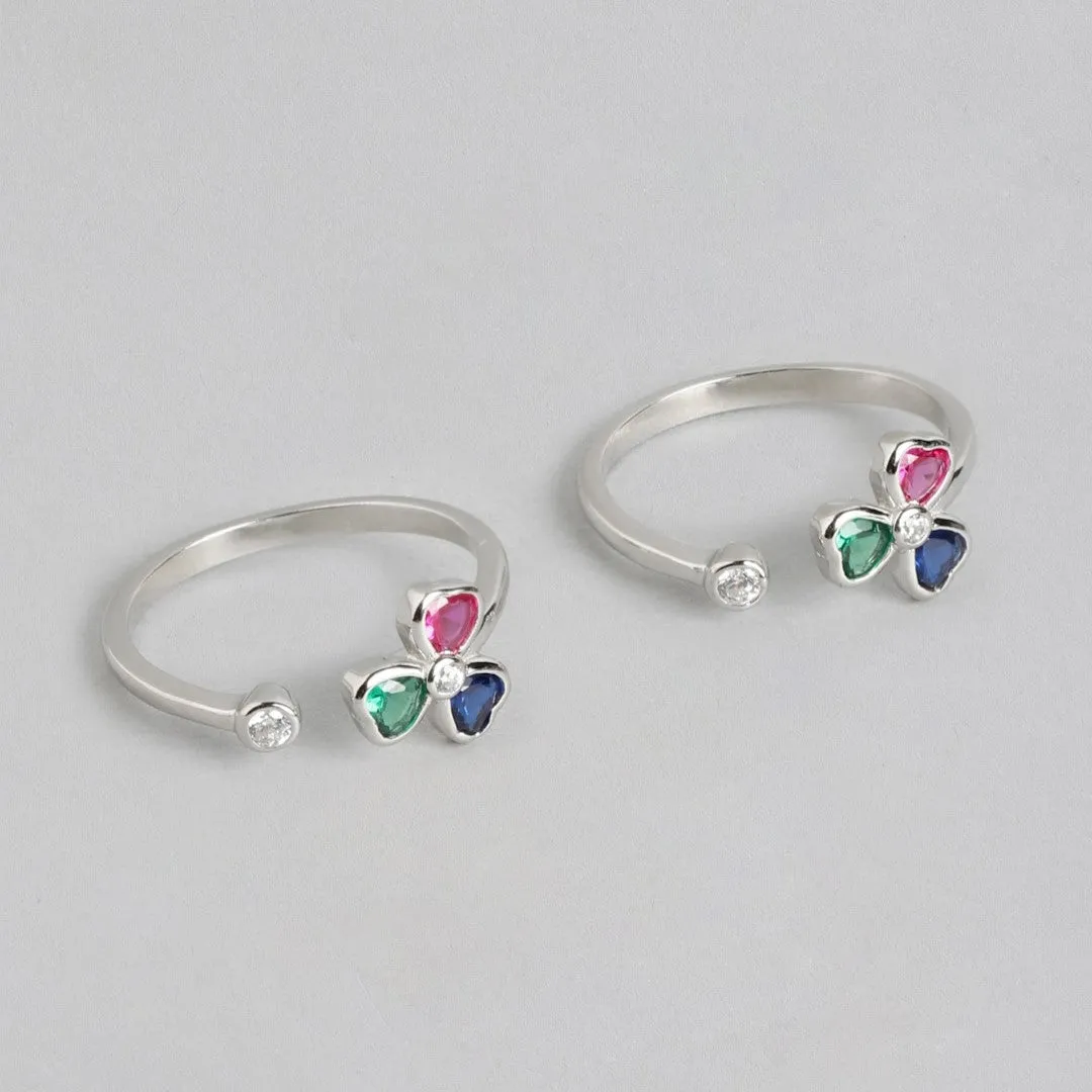 Tiny Multicolor Flora Adjustable 925 Silver Toe Ring