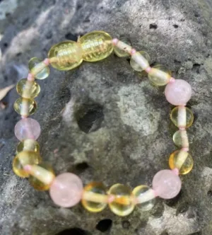 Toddler Amber Bracelet - Rose Quartz and Amber