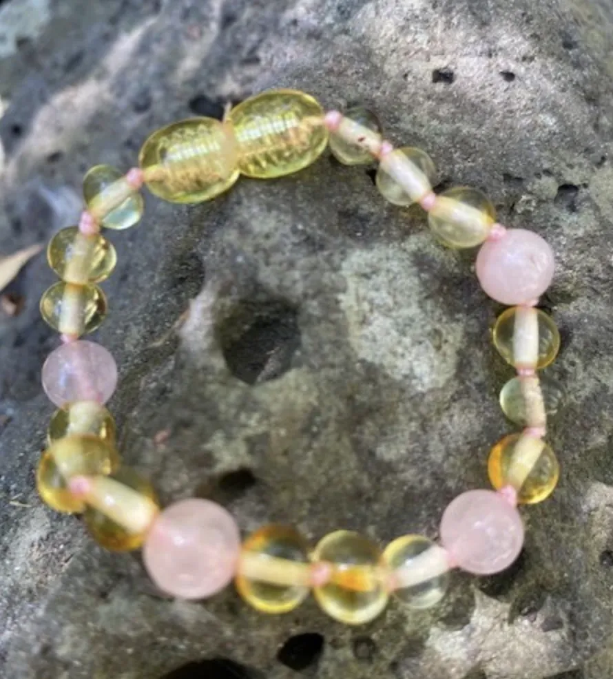 Toddler Amber Bracelet - Rose Quartz and Amber