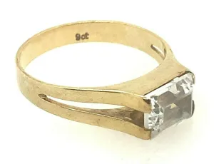 Topaz & 9ct Yellow Gold Ring Swept up Split Shoulders Fine Statement Jewellery