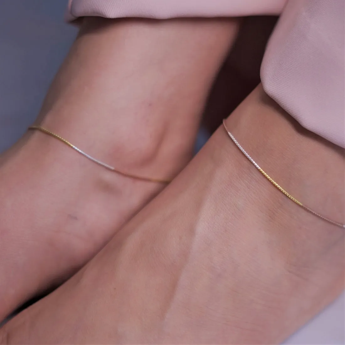 Triple Tone Classic 925 Sterling Silver Rope Chain Anklet
