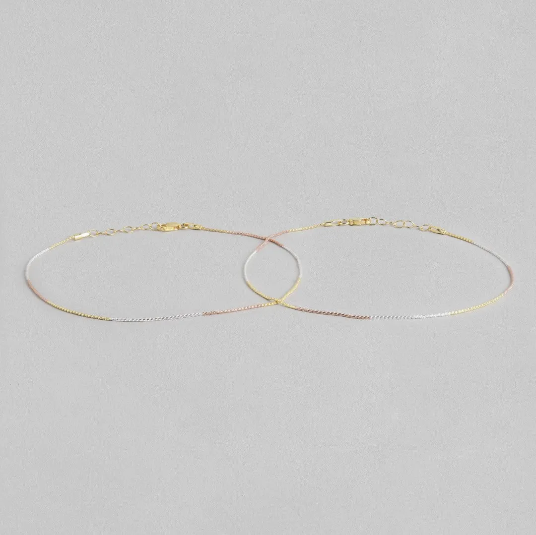 Triple Tone Classic 925 Sterling Silver Rope Chain Anklet