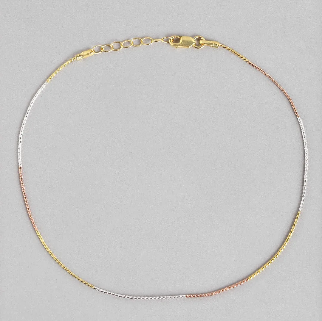 Triple Tone Classic 925 Sterling Silver Rope Chain Anklet