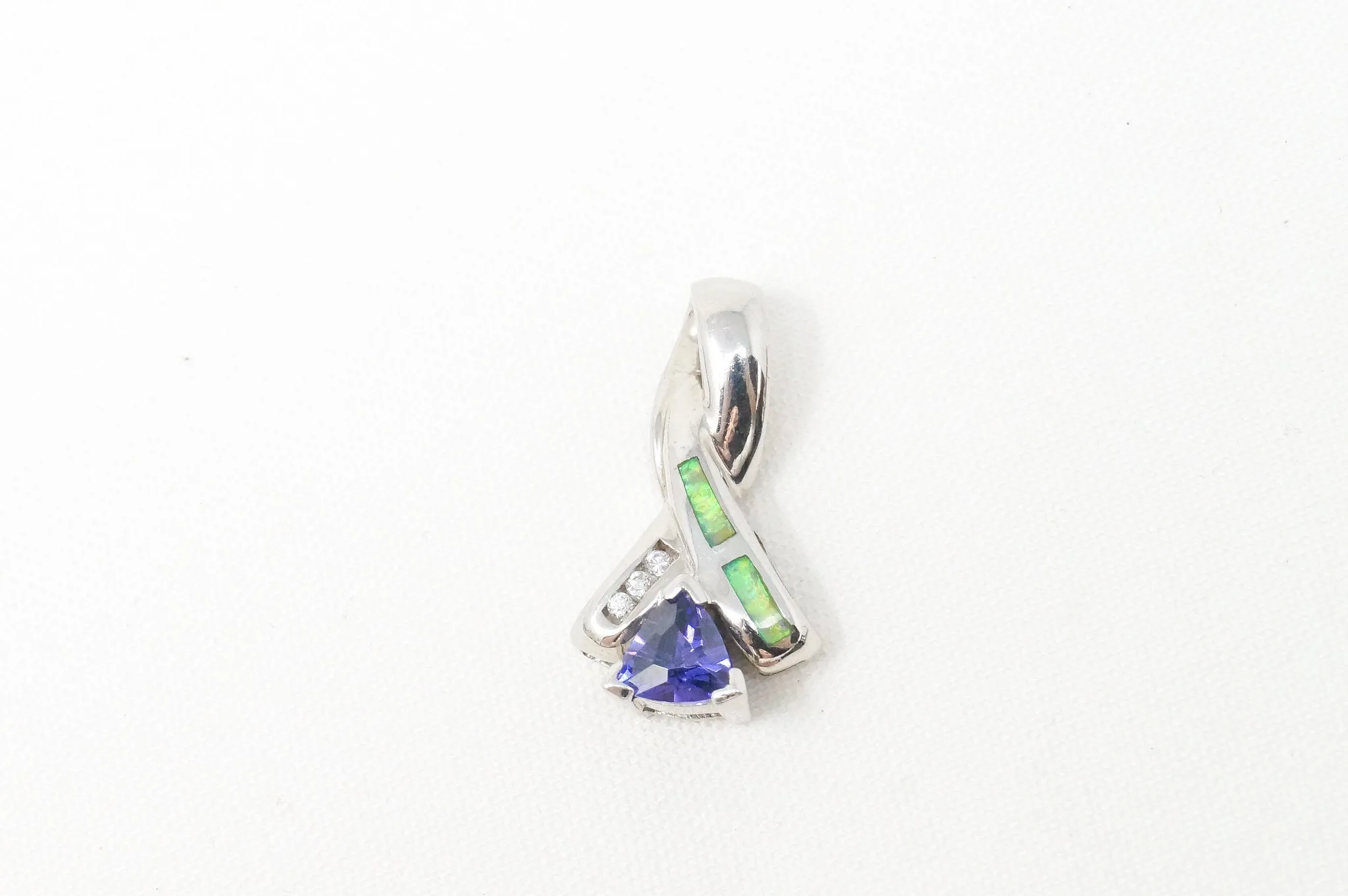 Vintage Art Deco Amethyst Fire Opal CZ Sterling Silver Necklace Pendant