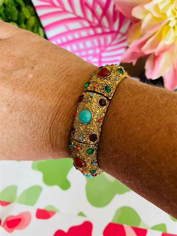 Vintage Bracelet, Heidi Daus Crystal Rhinestone Cabachon Stretch Bracelet