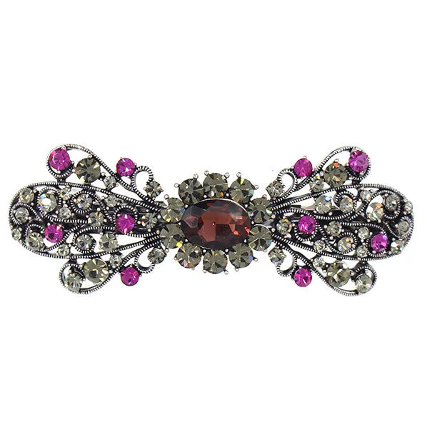 Vintage Filigree Bow Hair Barrette w/ Rhinestones