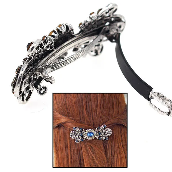 Vintage Filigree Bow Hair Barrette w/ Rhinestones