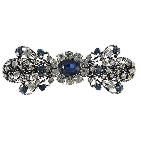 Vintage Filigree Bow Hair Barrette w/ Rhinestones