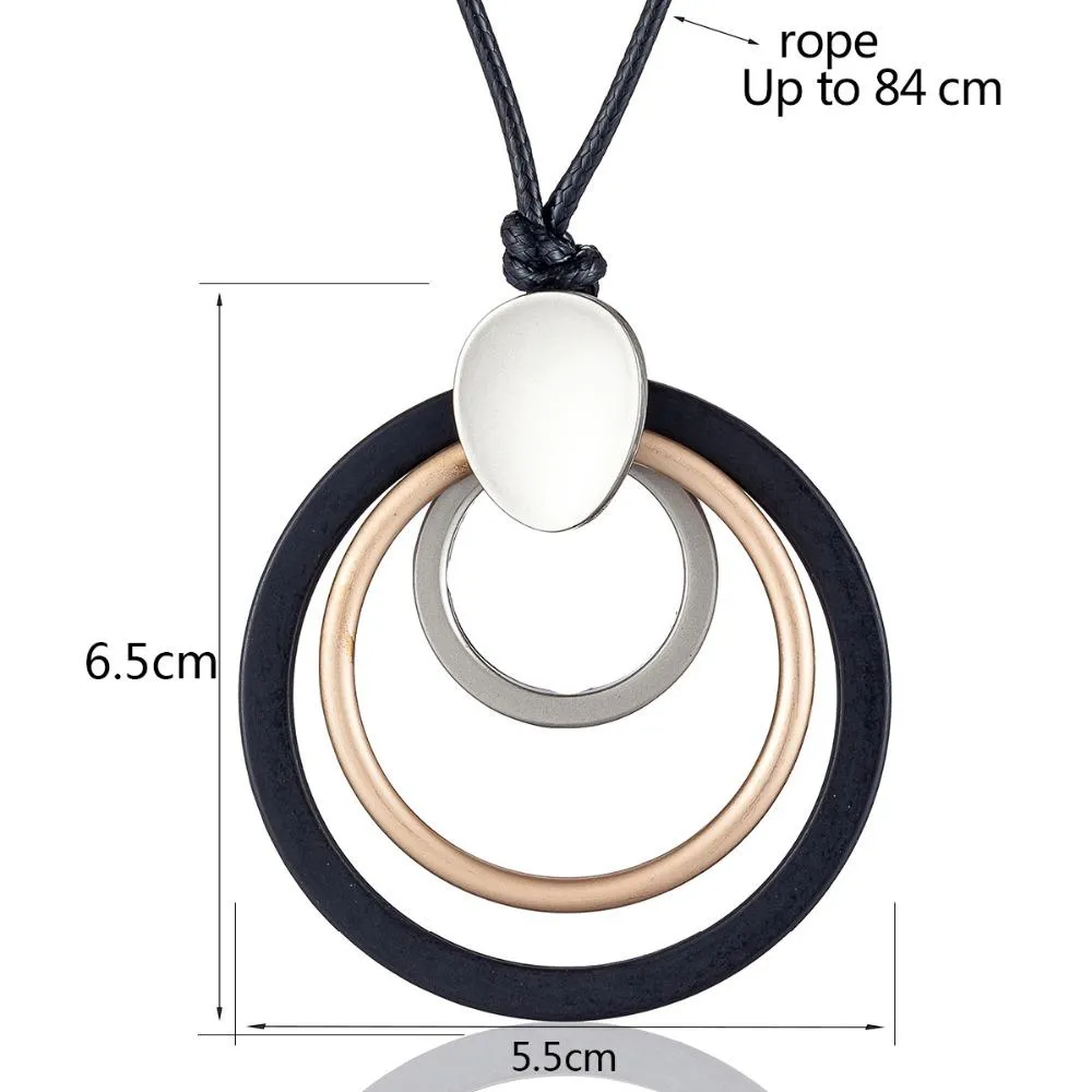 Vintage Multi-Circle Opal Pendant Long Necklace