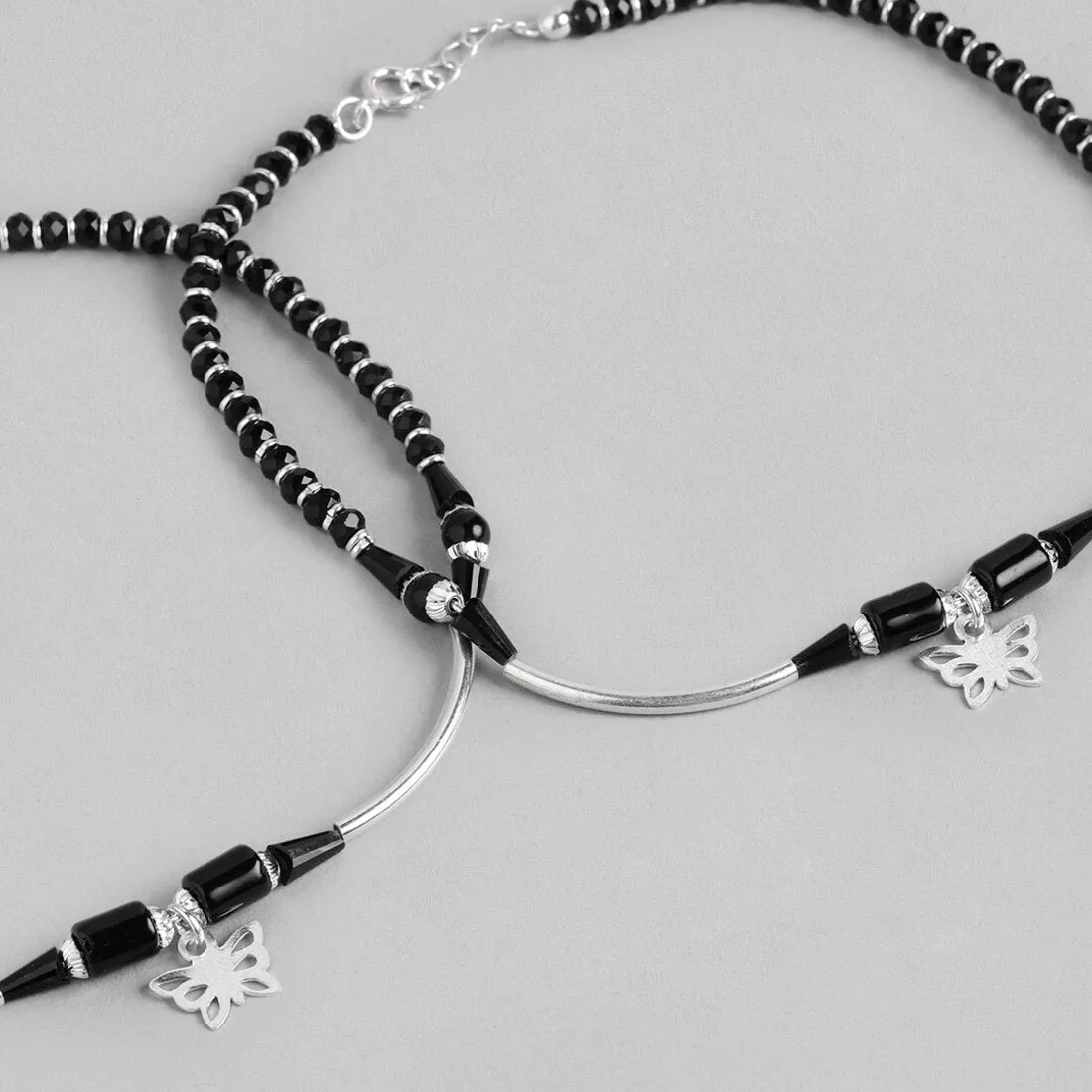Whimsical Flutter 925 Sterling Silver Rhodium Plated Butterfly Anklet