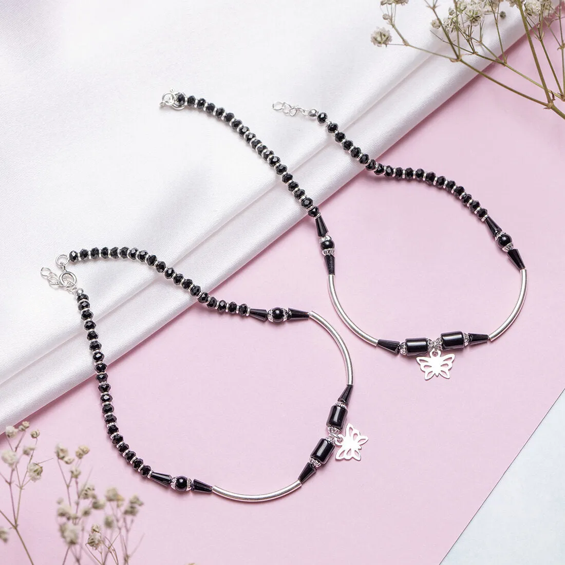 Whimsical Flutter 925 Sterling Silver Rhodium Plated Butterfly Anklet
