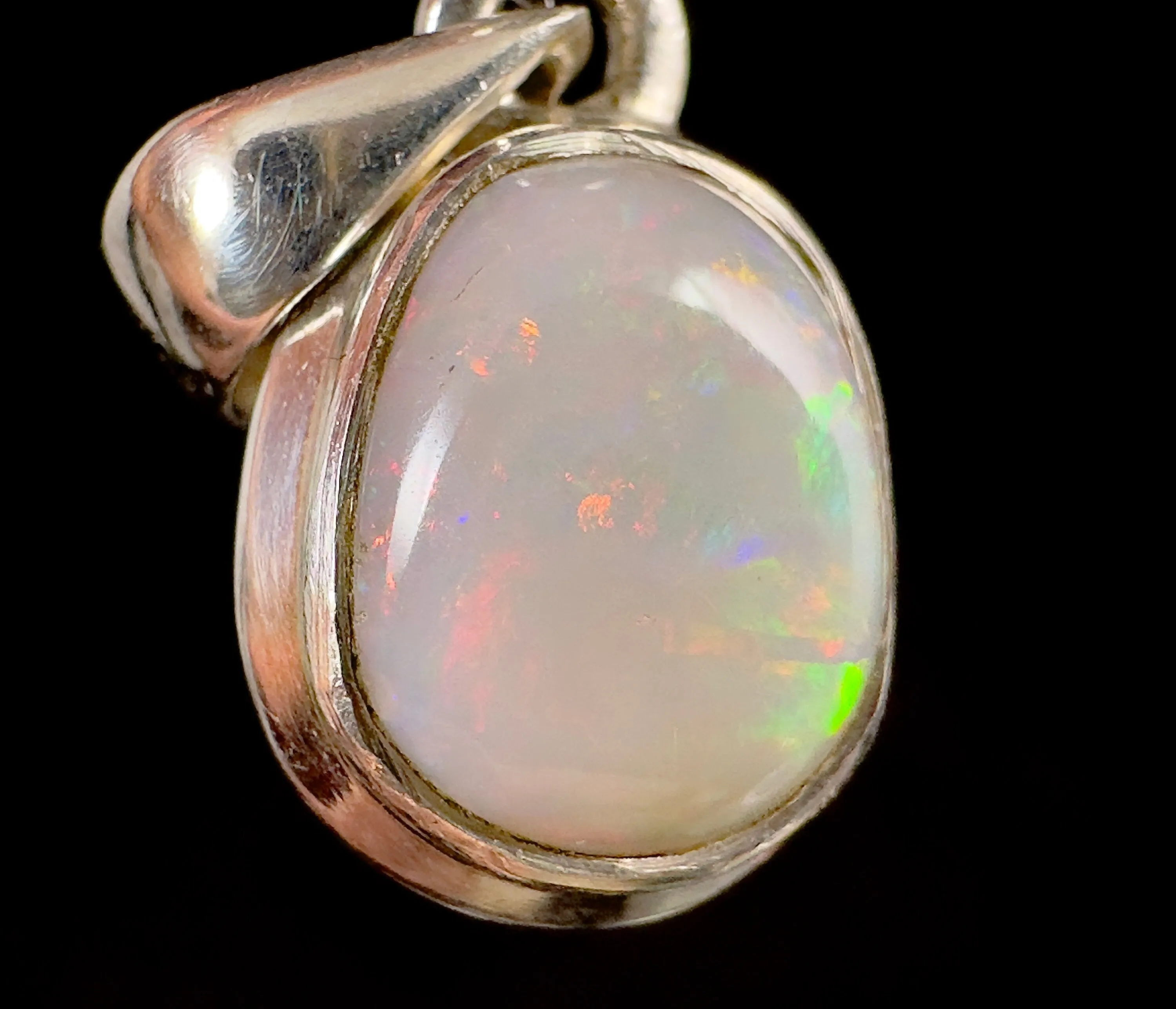 WHITE OPAL Gemstone Pendant - Australian - Authentic White Opal Crystal Cabochon Set in a Sterling Silver Open Back Bezel, 53213