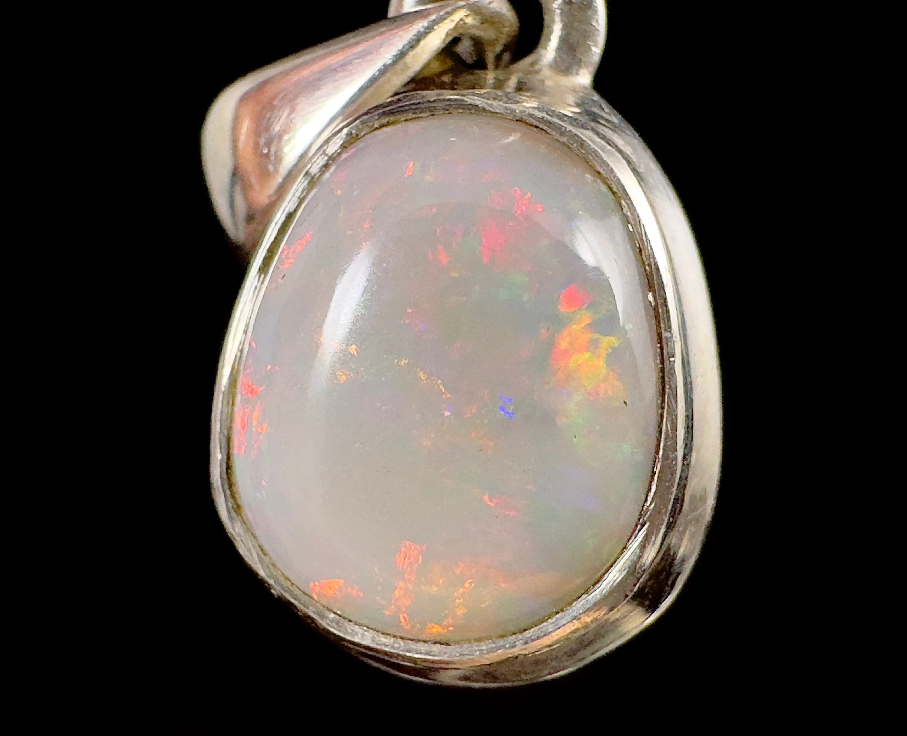 WHITE OPAL Gemstone Pendant - Australian - Authentic White Opal Crystal Cabochon Set in a Sterling Silver Open Back Bezel, 53213