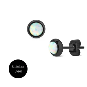 White Opal Stud Earrings in Stainless Steel