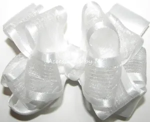 White Organza Satin Medium Hair Bow