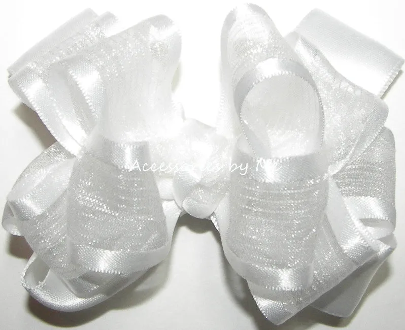 White Organza Satin Medium Hair Bow