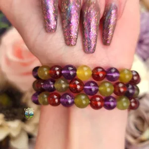 ~Witchy Sisters~ Amethyst, Garnet & Serpentine Bracelet for Health, Intuition and Power