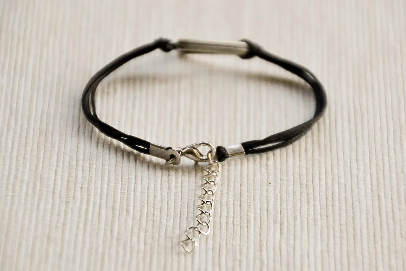Womens bracelet with silver triangle, Geometric bracelet, black cord