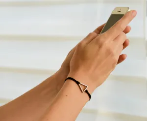 Womens bracelet with silver triangle, Geometric bracelet, black cord