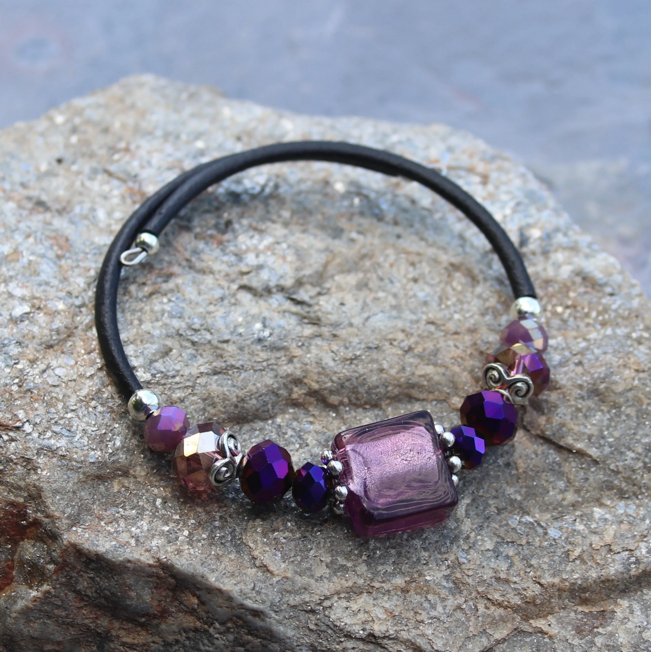 Wrap Bracelet - Amethyst Foil Glass