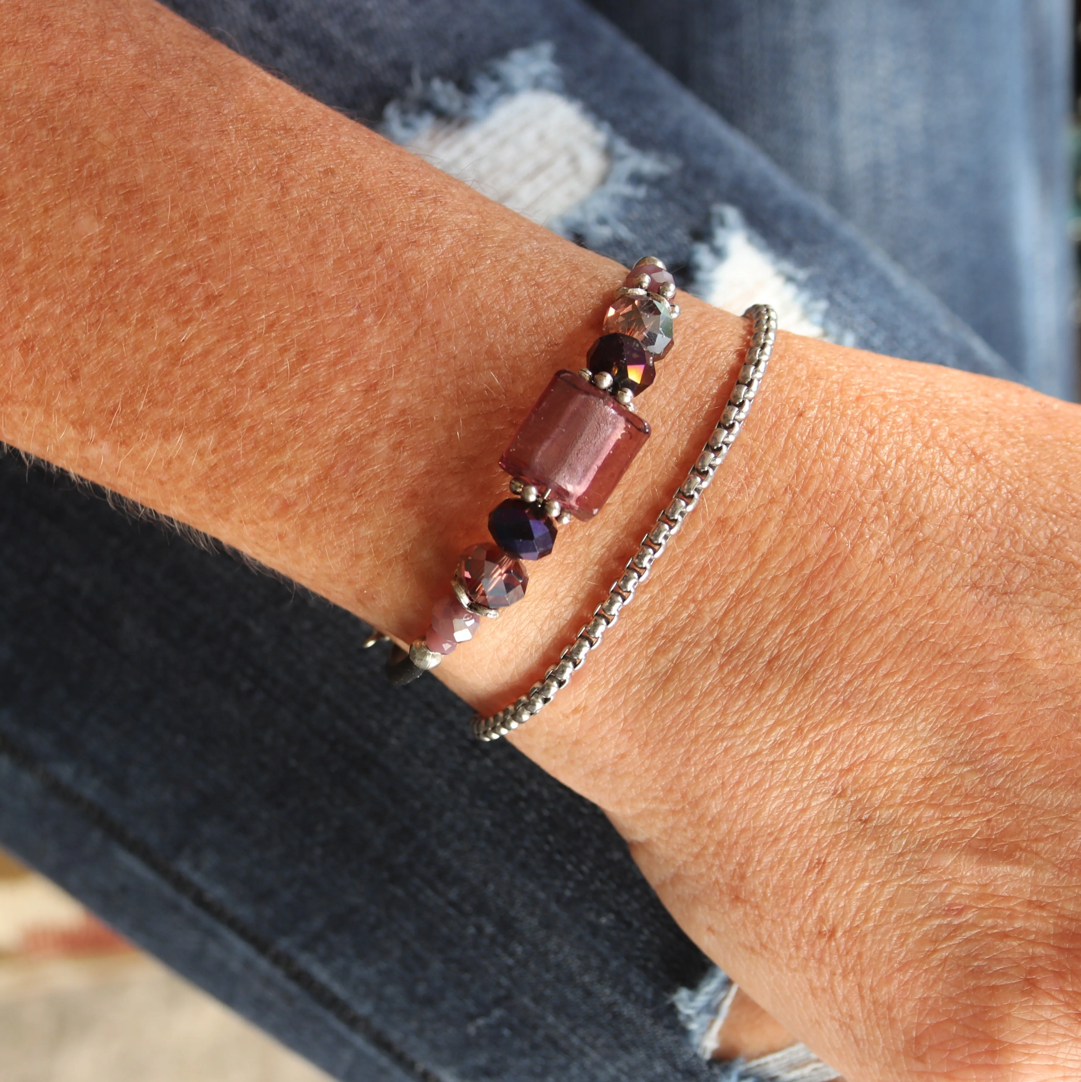 Wrap Bracelet - Amethyst Foil Glass