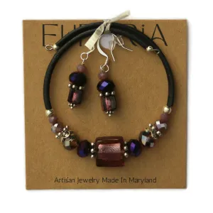 Wrap Bracelet & Earring Set - Amethyst Foil Glass