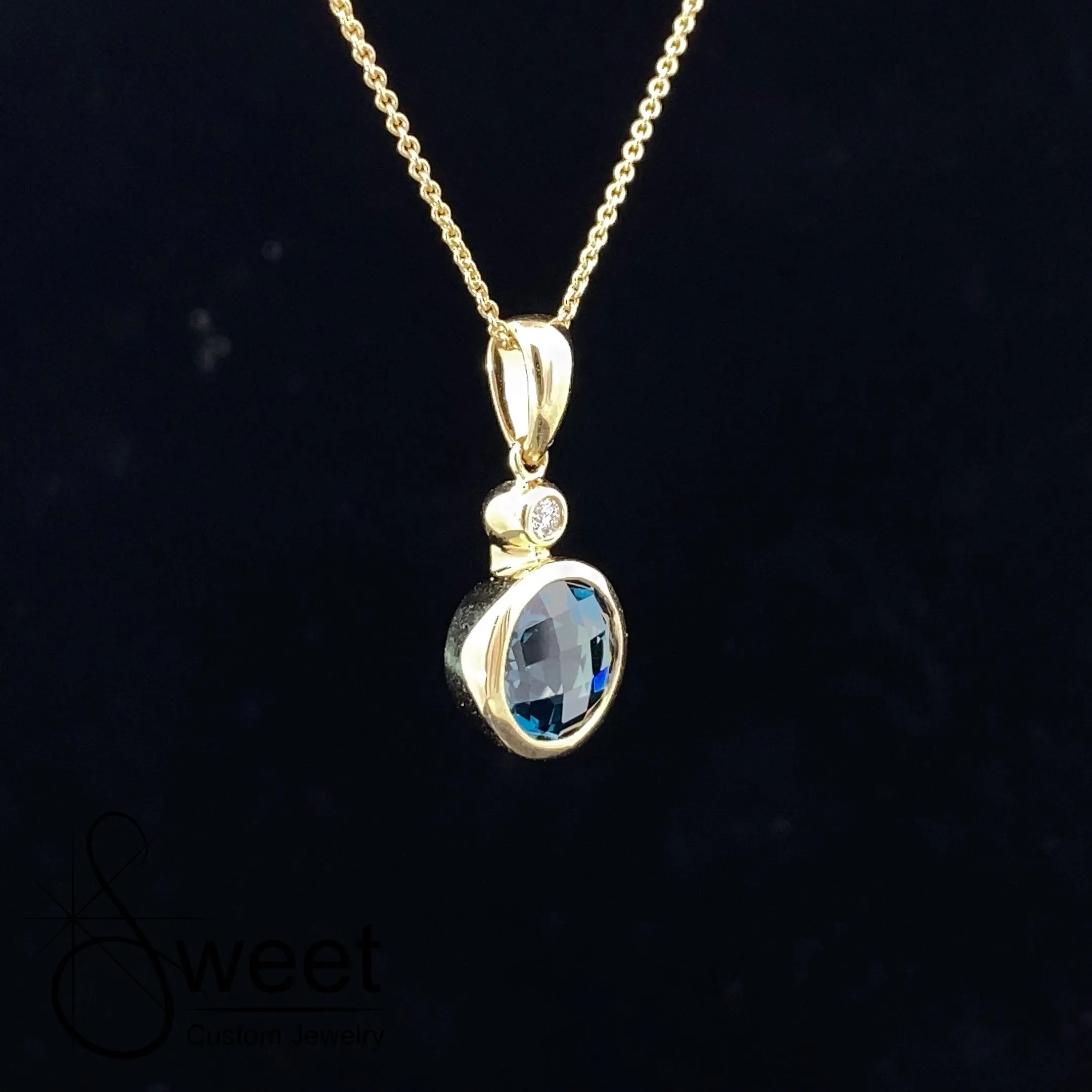 Yellow Gold London Blue Topaz and Diamond Pendant