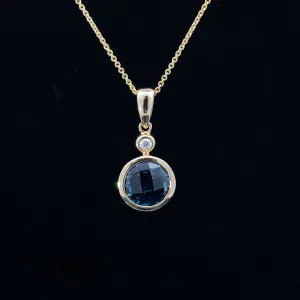 Yellow Gold London Blue Topaz and Diamond Pendant