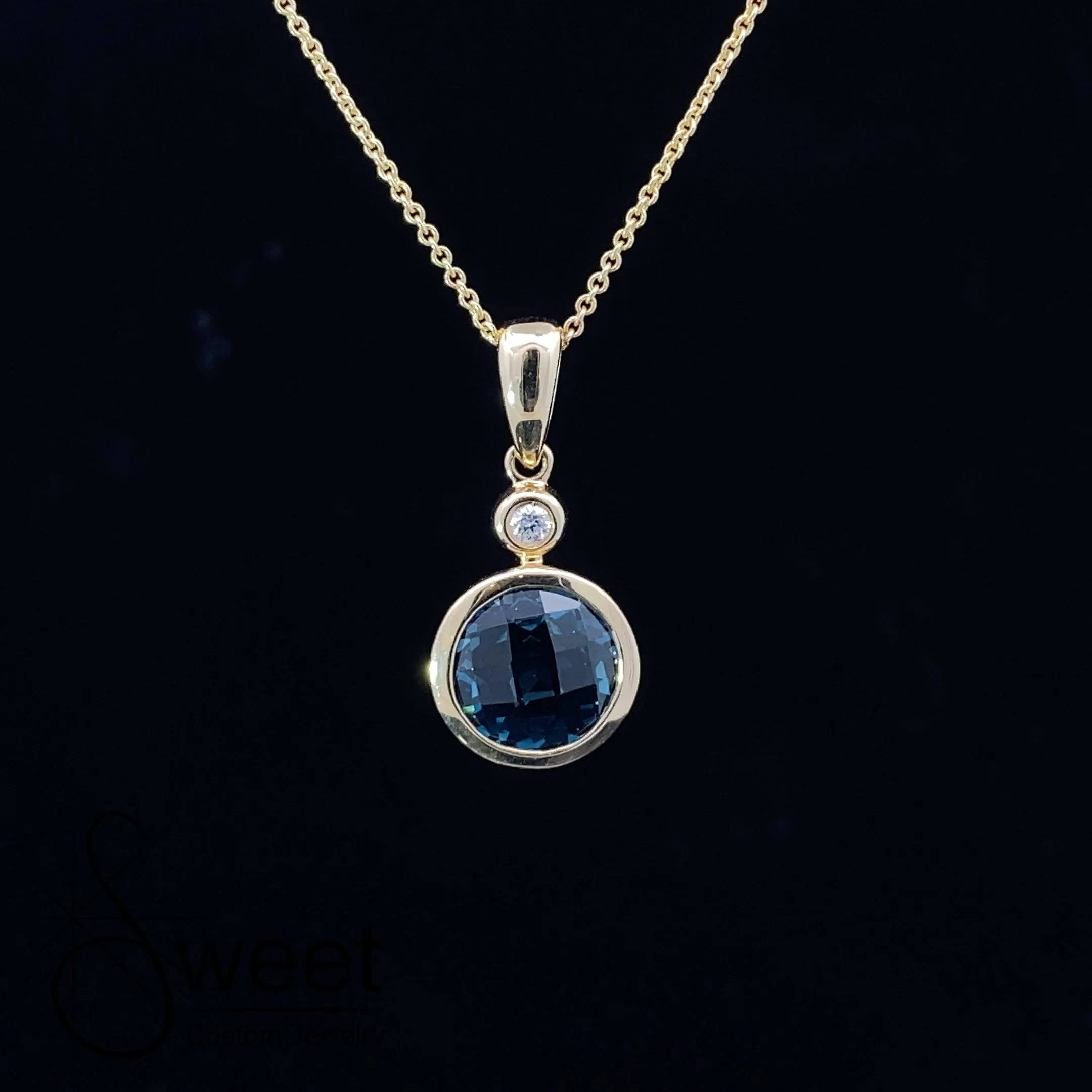 Yellow Gold London Blue Topaz and Diamond Pendant