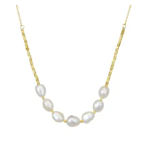 Yellow Gold Plated Freshwater Pearl And Bead Detail Necklace
