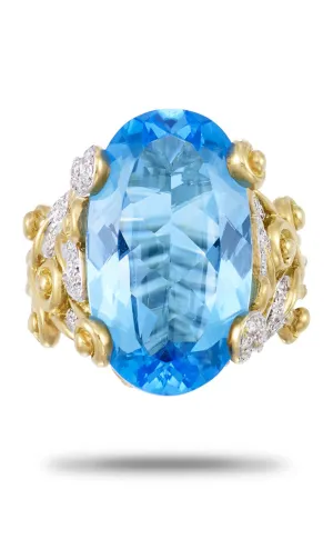 Zen Garden Vine and Leaf Ring - Swiss Blue Topaz & Diamond 50% non-refundable deposit